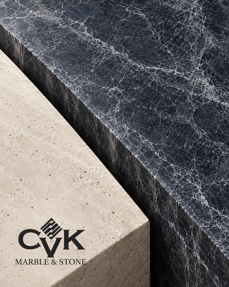 CVK Marble composition combining stone veining and architectural surfaces